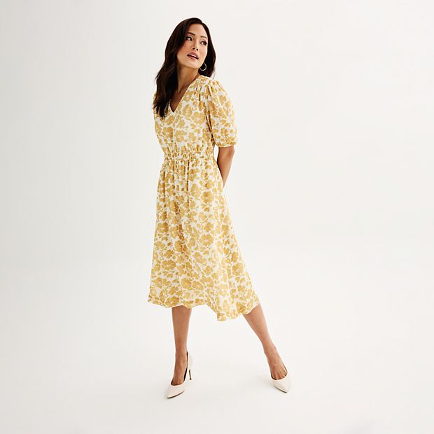 knee length dresses for ladies Elbow length sleeves fit and flare Midi dress 1524# – Xiaolizi main image 0