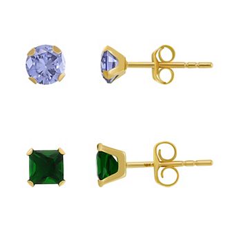 Taylor Grace 10k Gold Tanzanite & Emerald Cubic Zirconia 2 pc Stud Earring Set