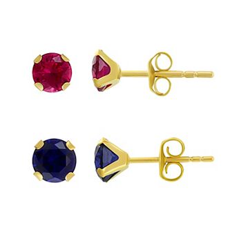 Taylor Grace 10k Gold Lab-Created Ruby & Sapphire 2 pc Stud Earring Set