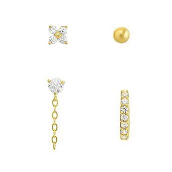 Taylor Grace 10K Gold Ball & Cubic Zirconia Huggie & Clover Earring Set