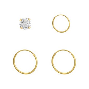 Taylor Grace Cubic Zirconia 10k Gold Graduated Hoop and Stud Earring Set