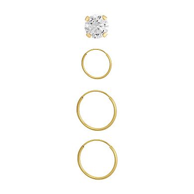 Taylor Grace Cubic Zirconia 10k Gold Graduated Hoop and Stud Earring Set