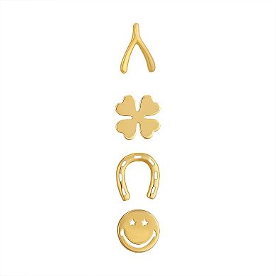 Taylor Grace 10k Gold Good Luck 4-Pack Stud Earrings Set
