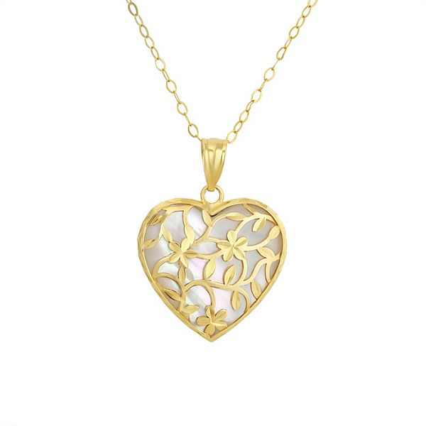 Taylor Grace 10k Gold Mother-of-Pearl Vine Overlay Heart Pendant Necklace