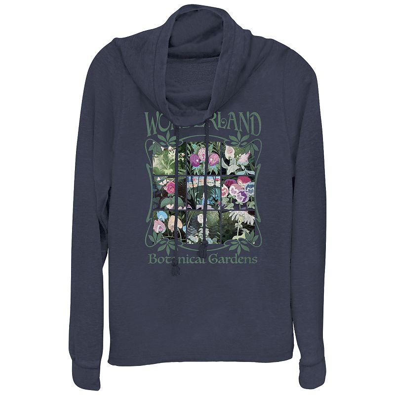 Disney's Alice in Wonderland Juniors' Wonderland Botanical Gardens Cowlneck Graphic Lightweight Long Sleeve, Girl's, Size: 4XL, Blue