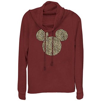 Disney's Mickey Mouse Cheetah Print Silhouette Fill Juniors' Cowlneck Graphic Lightweight Long Sleeve