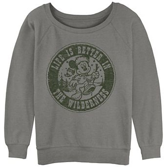 Disney's Mickey Mouse & Friends Juniors' Life Is Better In The Wilderness Slouchy Graphic Sweatshirt