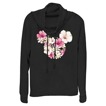 Disney's Mickey Mouse & Friends Juniors' Mickey Floral Fill Cowlneck Graphic Lightweight Long Sleeve