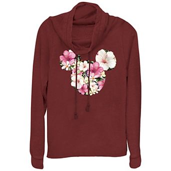 Disney's Mickey Mouse & Friends Juniors' Mickey Floral Fill Cowlneck Graphic Lightweight Long Sleeve