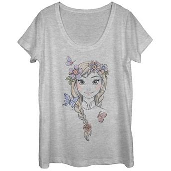 Disney's Frozen Juniors' Anna Flowers Sketch Scoop Neck Graphic Tee