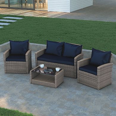 Emma and Oliver 4 Piece Patio Set with Gray Back Pillows & Seat Cushions - Outdoor Seating