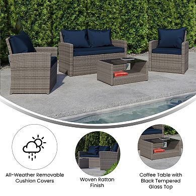 Emma and Oliver 4 Piece Patio Set with Gray Back Pillows & Seat Cushions - Outdoor Seating