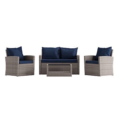 Emma and Oliver 4 Piece Patio Set with Gray Back Pillows & Seat Cushions - Outdoor Seating