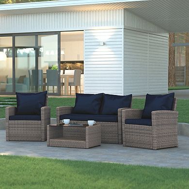 Emma and Oliver 4 Piece Patio Set with Gray Back Pillows & Seat Cushions - Outdoor Seating