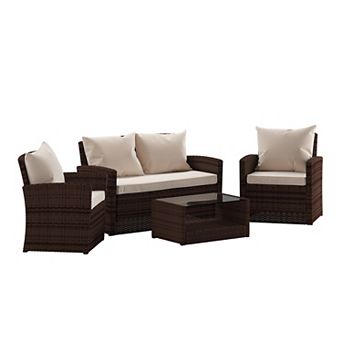 Emma and Oliver 4 pc Patio Set with Gray Back Pillows & Seat Cushions - Outdoor Seating
