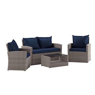 Emma and Oliver 4 pc Patio Set with Gray Back Pillows & Seat Cushions - Outdoor Seating