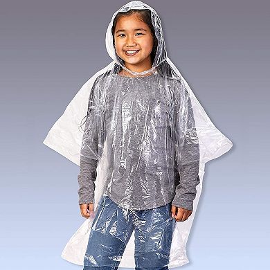 Juvale 10-pack Disposable Rain Ponchos For Kids - Emergency Raincoats With Hood