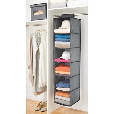 mDesign Long Fabric Over Closet Rod Hanging Organizer - 6 Shelves