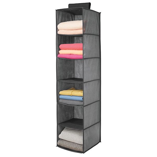 mDesign Long Fabric Over Closet Rod Hanging Organizer 6 Shelves