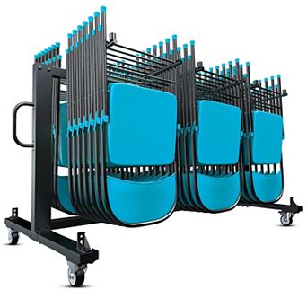 Emma and Oliver Kirk Heavy Duty Folding Table and Chairs Mobile Cart with Locking Wheels