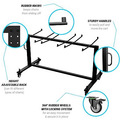 Emma and Oliver Kirk Heavy Duty Folding Table and Chairs Mobile Cart with Locking Wheels