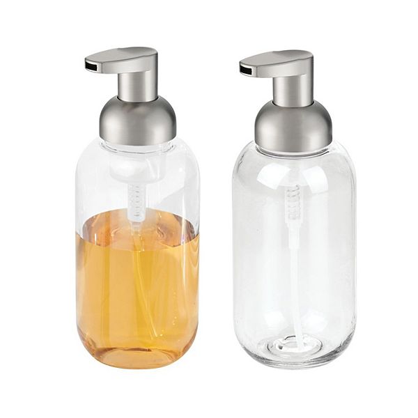 mDesign Refillable Foaming Soap Dispenser Pump Bottle, 2 Pack, Clear/Bronze