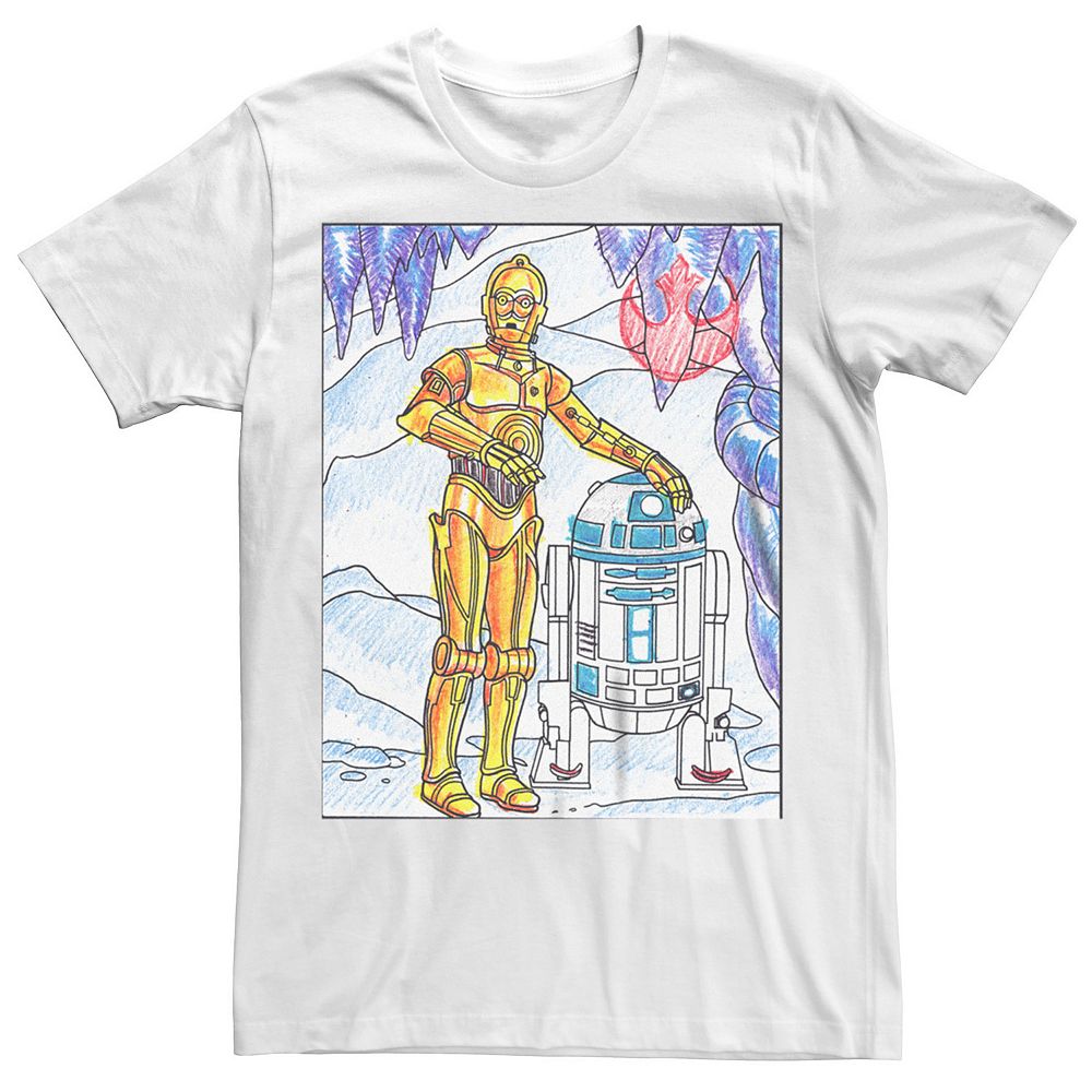 Men's Star Wars A New Hope C-3PO R2-D2 Coloring Book Graphic Tee
