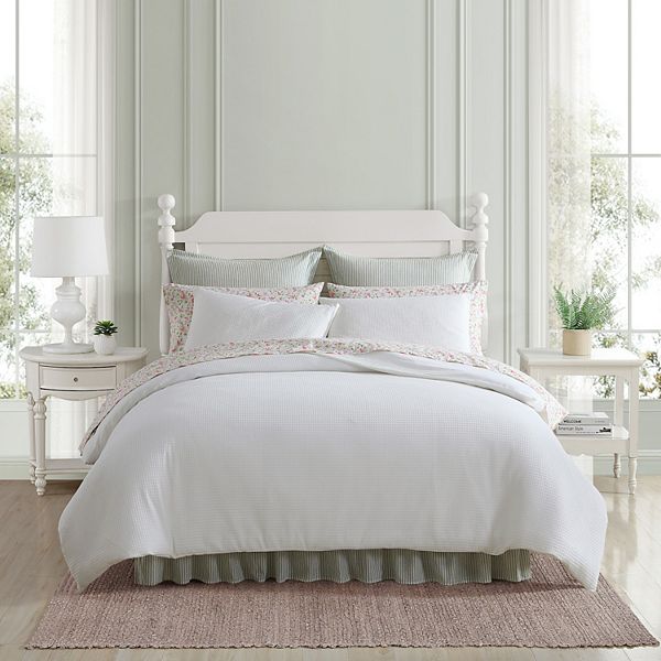 Laura Ashley Lifestyles Waffle Texture 3Piece Comforter Set with Shams