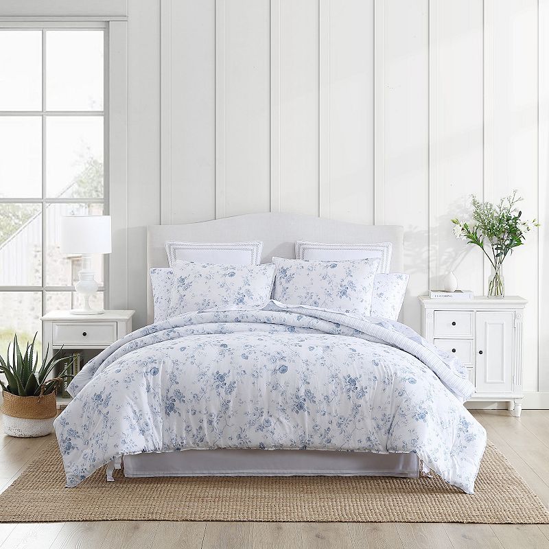 Laura Ashley 3pc Full/Queen Belinda Comforter Bedding Set Blue: Reversible, OEKO-TEX Certified