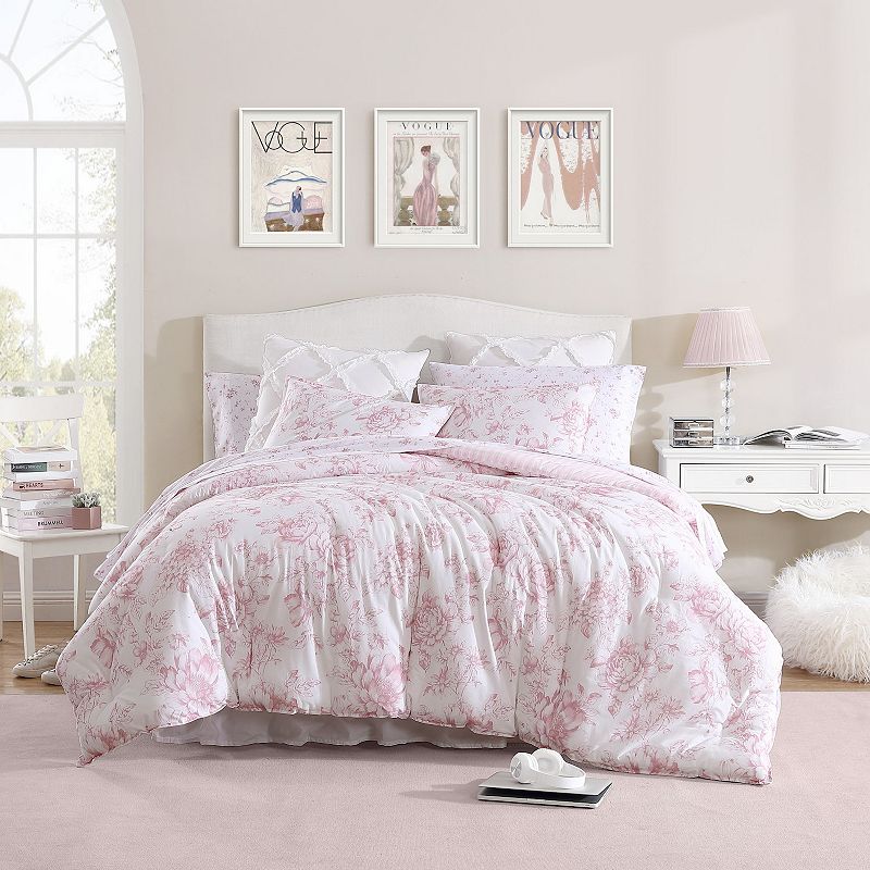 Laura Ashley 3pc Full/Queen Delphine Comforter Bedding Set Pink