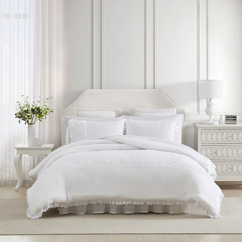 Laura Ashley Eyelet Comforter Set, White, Full/Queen