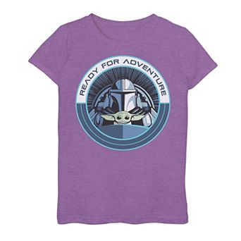 Girls 7-16 The Mandalorian Ready For Adventure Circle Din Djarin Grogu Graphic Tee