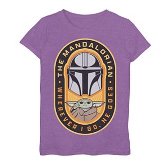 Girls 7-16 The Mandalorian Wherever I Go He Goes Oval Din Djarin Grogu Graphic Tee