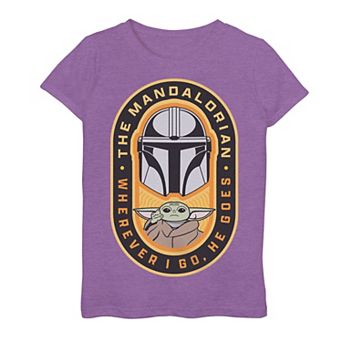Girls 7-16 The Mandalorian Wherever I Go He Goes Oval Din Djarin Grogu Graphic Tee