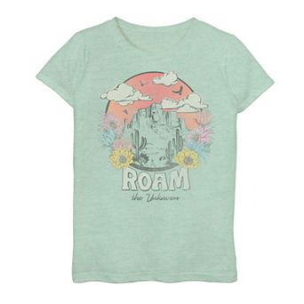 Girls 7-16 Roam The Unknown Desert Landscape Flowers Graphic Tee