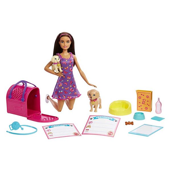 Barbie® Brown Hair, 2 Puppies and Color-Change Pup Adoption Playset ...