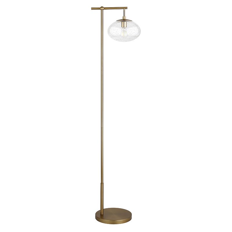 Heath & Cliff Blume 68  Tall Arc Floor Lamp with Glass Shade Brushed Brass/Seeded Shade