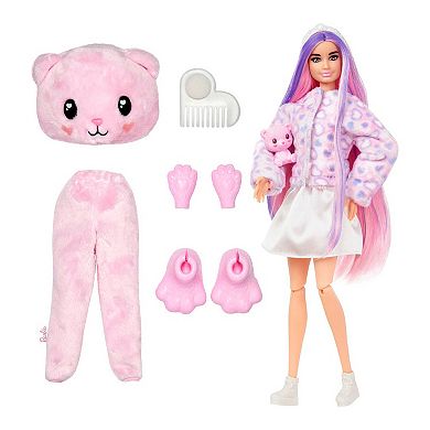 Barbie® Barbie Cutie Reveal Doll & Accessories, Cozy Cute Tees Teddy Bear In “Love” T-Shirt, Purple-Streaked Pink Hair & Brown Eyes