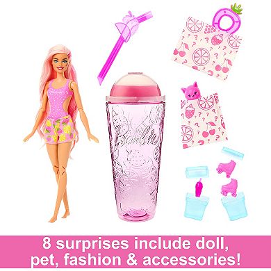 Barbie® Pop Reveal Fruit Series Strawberry Lemonade Pink-Streaked Blonde Hair, Blue Eyes Barbie Doll & 8 Surprises