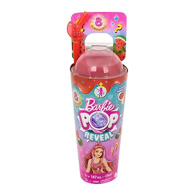 Barbie® Pop Reveal Fruit Series Watermelon Crush Pink-Streaked Red Hair, Brown Eyes Barbie Doll & 8 Surprises