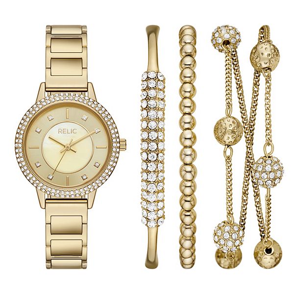 Women's Relic by Fossil Pave Gold Watch & Bracelet Set