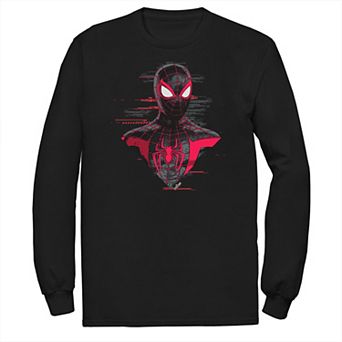 Big & Tall Marvel Spider-Man Miles Morales Glitch Portrait Long Sleeve Graphic Tee