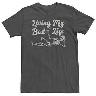 Big & Tall Living My Best Life Relaxing Skeleton Graphic Tee