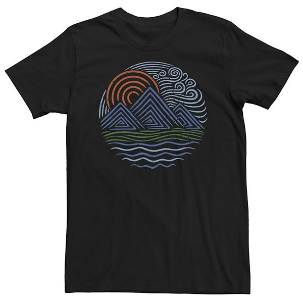Big & Tall Sunset And Mountain Waves Design Graphic Tee