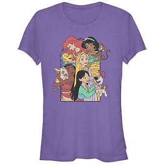 Disney Princess Ariel, Jasmine, Rapunzel, Moana & Mulan Juniors' Animal Companions Fitted Graphic Tee
