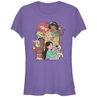Disney Princess Ariel, Jasmine, Rapunzel, Moana & Mulan Juniors' Animal Companions Fitted Graphic Tee