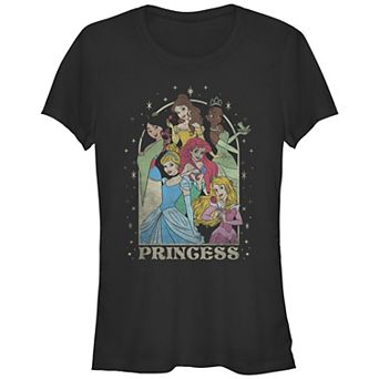 Disney Princess Belle Tiana Mulan Ariel Cinderella Aurora Stars Juniors' Fitted Graphic Tee