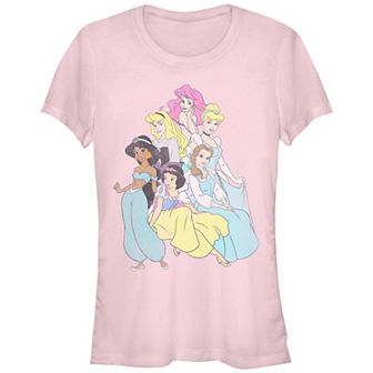 Disney Princess Ariel, Aurora, Cinderella, Jasmine, Snow White & Belle Juniors' Group Shot Fitted Graphic Tee