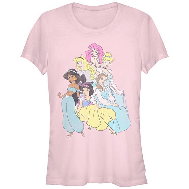 Disney Princess Ariel, Aurora, Cinderella, Jasmine, Snow White & Belle  Juniors\' Group Shot Fitted Graphic Tee