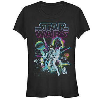 Juniors' Star Wars A New Hope Retro Neon Poster Fitted Graphic Tee